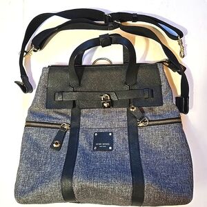 Henri Bendel Jetter Convertible Backpack Grey Canvas With Patent Leather Trim